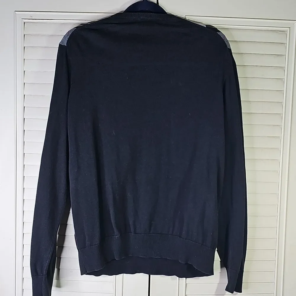 Men's Black and Gray Argyle Sweater By Michael Michael Kors Size Medium